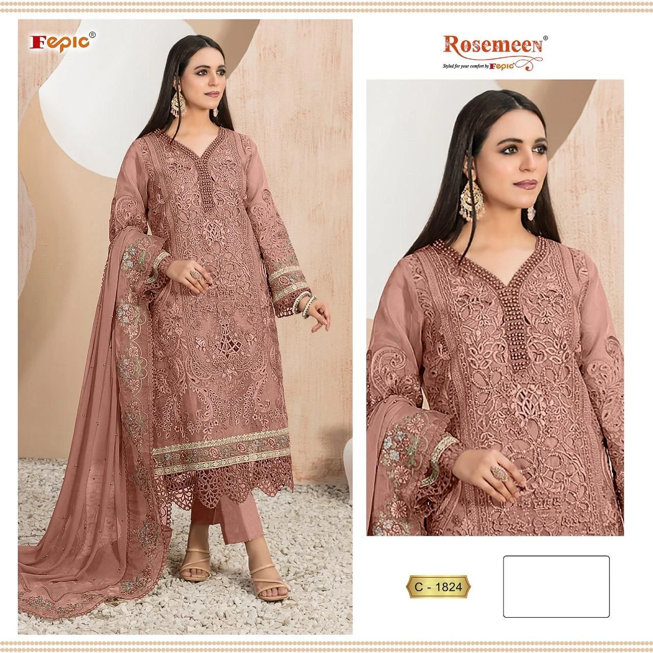 Fepic C 1824 Organza Wholesale Pakistani Salwar Suit Catalog — Wholesale Salwar Suits, MPA wholesale from Surat - Gallery Image 7